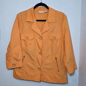 Chico’s Blazer Jacket Women’s XL Size 3 Orange 3/4 Sleeve Cotton Button Pockets
